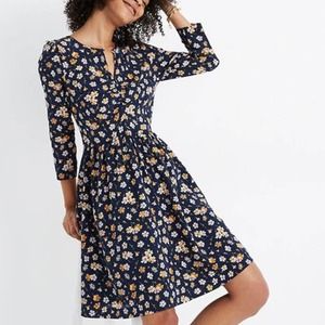 Madewell Navy Blue Petal Party Silk Shirred Keyhole Dress Size 2